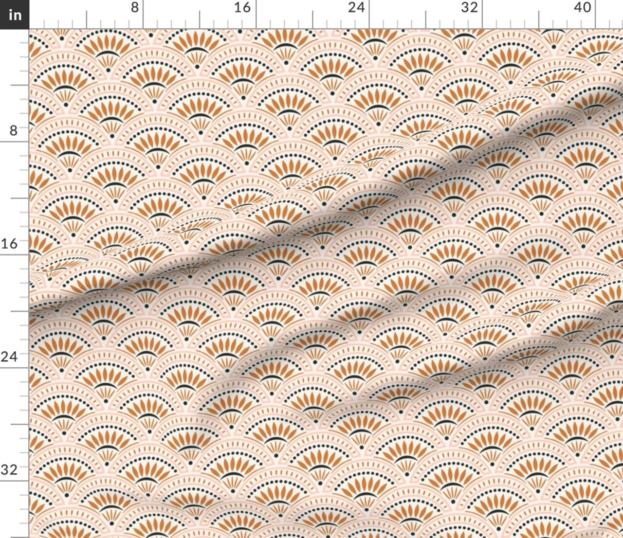 Orange Scales Scallops Fans Geometric Vintage 20'S Medium Scale Art Nouveau Victorian. Custom Printed Fabric by Spoonflower Various Fabrics by the Yard or Fat Quarter